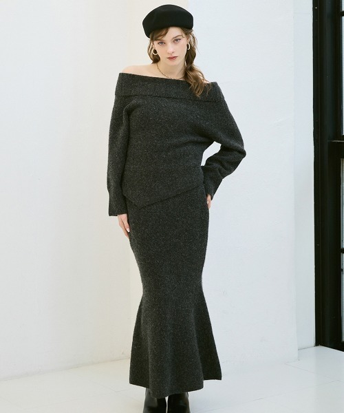 EIMY ISTOIRE（エイミーイストワール）の「ワンショルトップスマーメイドスカートニットセット（セットアップ・レディース・グレー/オフホワイト/ミント/ライトピンク・F）」の5枚目の写真