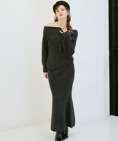 EIMY ISTOIRE（エイミーイストワール）の「ワンショルトップスマーメイドスカートニットセット（セットアップ・レディース・グレー/オフホワイト/ミント/ライトピンク・F）」の7枚目の写真