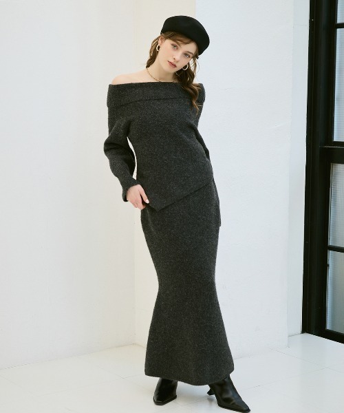 EIMY ISTOIRE（エイミーイストワール）の「ワンショルトップスマーメイドスカートニットセット（セットアップ・レディース・グレー/オフホワイト/ミント/ライトピンク・F）」の8枚目の写真