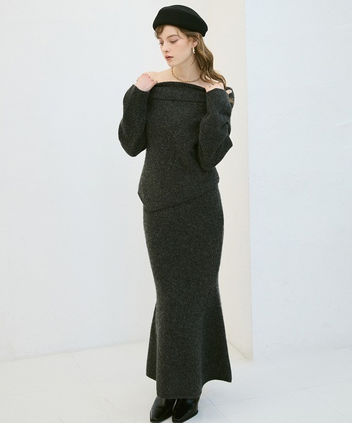 EIMY ISTOIRE（エイミーイストワール）の「ワンショルトップスマーメイドスカートニットセット（セットアップ・レディース・グレー/オフホワイト/ミント/ライトピンク・F）」の9枚目の写真