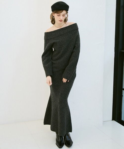 EIMY ISTOIRE（エイミーイストワール）の「ワンショルトップスマーメイドスカートニットセット（セットアップ・レディース・グレー/オフホワイト/ミント/ライトピンク・F）」の10枚目の写真