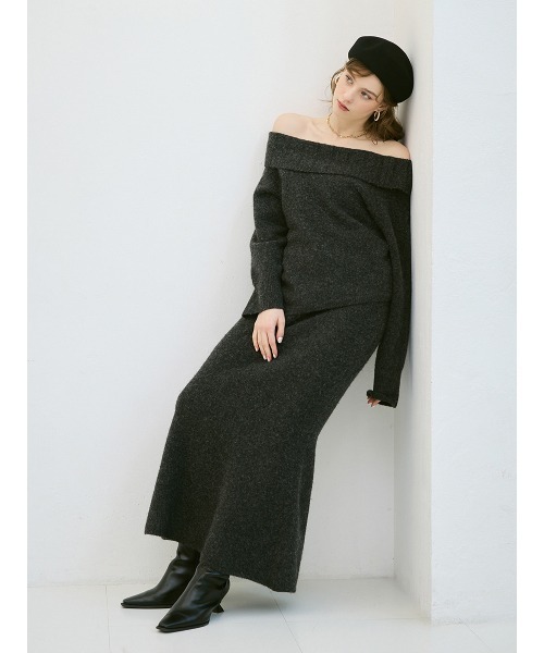 EIMY ISTOIRE（エイミーイストワール）の「ワンショルトップスマーメイドスカートニットセット（セットアップ・レディース・グレー/オフホワイト/ミント/ライトピンク・F）」の14枚目の写真