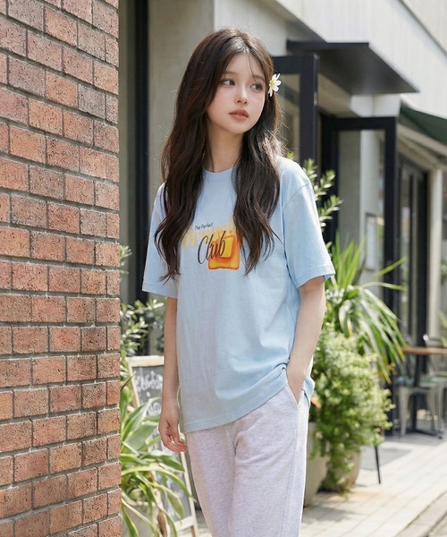 September SEOUL(セプテンバーソウル)の「トーストとバターグラフィックプリントTシャツ(Tシャツ/カットソー・レディース・ホワイト/ブルー・FREE)」の7枚目の写真