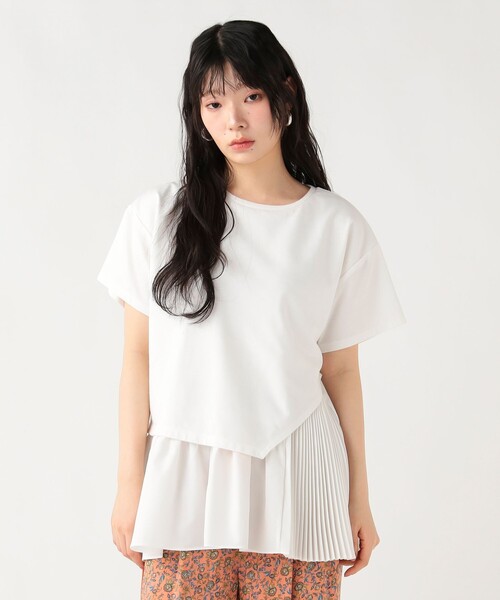 BEAMS HEART(ビームスハート)の「異素材 アシンメトリー プルオーバー(Tシャツ/カットソー・レディース・オフホワイト/チャコールグレー/ブルー・FREE)」の2枚目の写真