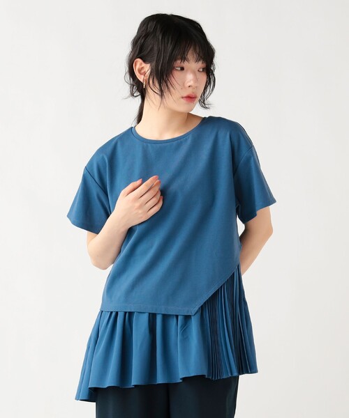BEAMS HEART(ビームスハート)の「異素材 アシンメトリー プルオーバー(Tシャツ/カットソー・レディース・オフホワイト/チャコールグレー/ブルー・FREE)」の1枚目の写真