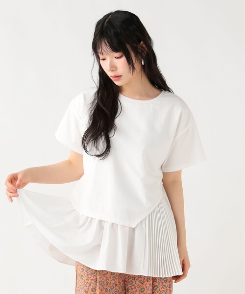 BEAMS HEART(ビームスハート)の「異素材 アシンメトリー プルオーバー(Tシャツ/カットソー・レディース・オフホワイト/チャコールグレー/ブルー・FREE)」の4枚目の写真