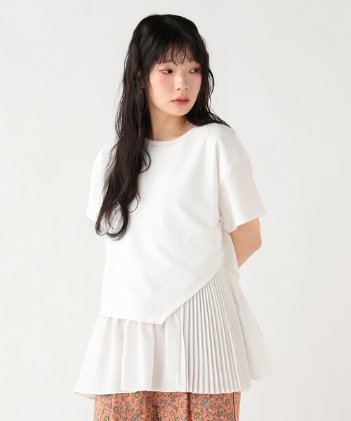 BEAMS HEART(ビームスハート)の「異素材 アシンメトリー プルオーバー(Tシャツ/カットソー・レディース・オフホワイト/チャコールグレー/ブルー・FREE)」の5枚目の写真