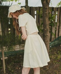 VANONE ATELIER（バノンアトリエ）の「A3455 カットアウトシャーリングワンピース_ペールイエロー（ワンピース）」