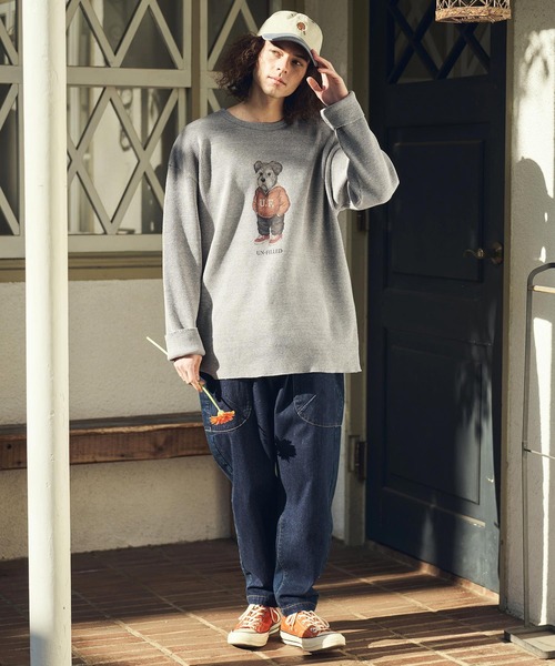UN-FILLED(アンフィルド)の「mlt5571-UF DOG WAFFLE LONG SLEEVE T-shirt ロンT(シュナウザー)-着丈前後差無(SDUF-2604SNZ-L)(Tシャツ/カットソー・メンズ・アイボリー/グレー/ホワイト・ONE SIZE)」の7枚目の写真