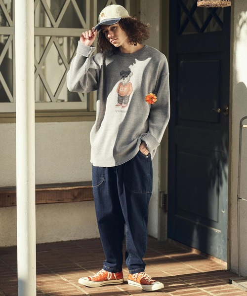 UN-FILLED(アンフィルド)の「mlt5571-UF DOG WAFFLE LONG SLEEVE T-shirt ロンT(シュナウザー)-着丈前後差無(SDUF-2604SNZ-L)(Tシャツ/カットソー・メンズ・アイボリー/グレー/ホワイト・ONE SIZE)」の8枚目の写真