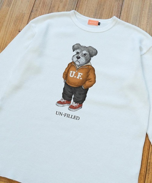 UN-FILLED(アンフィルド)の「mlt5571-UF DOG WAFFLE LONG SLEEVE T-shirt ロンT(シュナウザー)-着丈前後差無(SDUF-2604SNZ-L)(Tシャツ/カットソー・メンズ・アイボリー/グレー/ホワイト・ONE SIZE)」の10枚目の写真