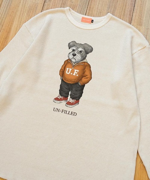 UN-FILLED(アンフィルド)の「mlt5571-UF DOG WAFFLE LONG SLEEVE T-shirt ロンT(シュナウザー)-着丈前後差無(SDUF-2604SNZ-L)(Tシャツ/カットソー・メンズ・アイボリー/グレー/ホワイト・ONE SIZE)」の12枚目の写真