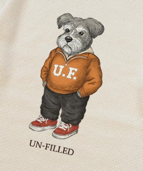 UN-FILLED(アンフィルド)の「mlt5571-UF DOG WAFFLE LONG SLEEVE T-shirt ロンT(シュナウザー)-着丈前後差無(SDUF-2604SNZ-L)(Tシャツ/カットソー・メンズ・アイボリー/グレー/ホワイト・ONE SIZE)」の13枚目の写真
