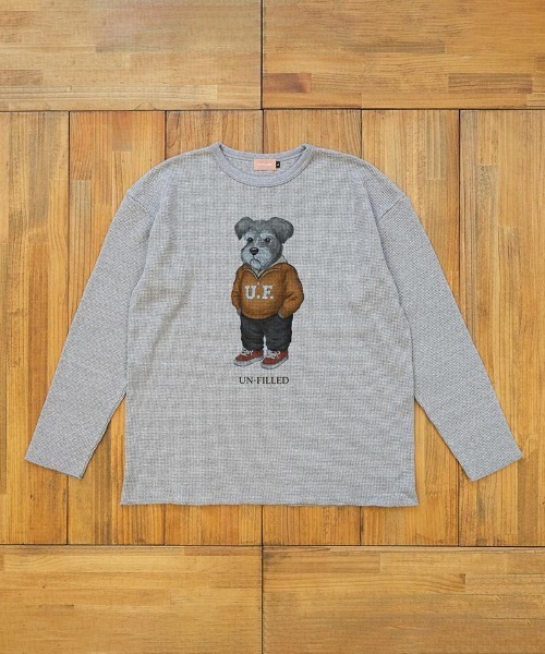 UN-FILLED(アンフィルド)の「mlt5571-UF DOG WAFFLE LONG SLEEVE T-shirt ロンT(シュナウザー)-着丈前後差無(SDUF-2604SNZ-L)(Tシャツ/カットソー・メンズ・アイボリー/グレー/ホワイト・ONE SIZE)」の14枚目の写真