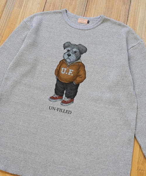 UN-FILLED(アンフィルド)の「mlt5571-UF DOG WAFFLE LONG SLEEVE T-shirt ロンT(シュナウザー)-着丈前後差無(SDUF-2604SNZ-L)(Tシャツ/カットソー・メンズ・アイボリー/グレー/ホワイト・ONE SIZE)」の15枚目の写真