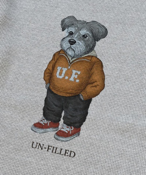 UN-FILLED(アンフィルド)の「mlt5571-UF DOG WAFFLE LONG SLEEVE T-shirt ロンT(シュナウザー)-着丈前後差無(SDUF-2604SNZ-L)(Tシャツ/カットソー・メンズ・アイボリー/グレー/ホワイト・ONE SIZE)」の16枚目の写真