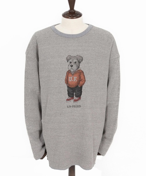 UN-FILLED(アンフィルド)の「mlt5571-UF DOG WAFFLE LONG SLEEVE T-shirt ロンT(シュナウザー)-着丈前後差無(SDUF-2604SNZ-L)(Tシャツ/カットソー・メンズ・アイボリー/グレー/ホワイト・ONE SIZE)」の17枚目の写真