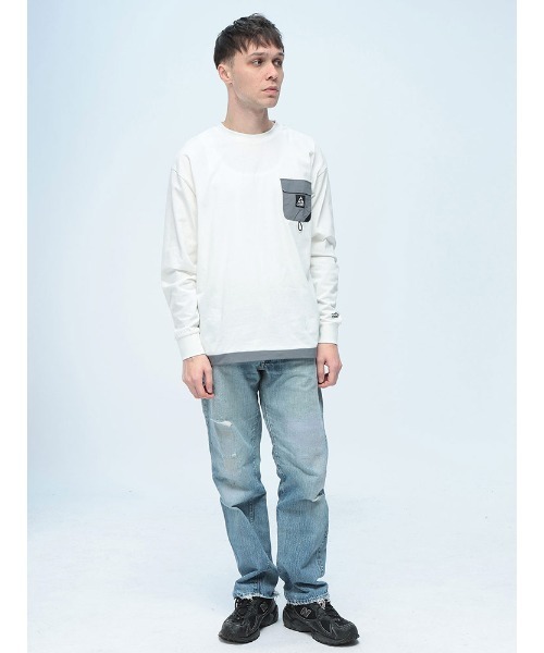 GERRY(ジェリー)の「GERRY (ジェリー) ナイロン胸ポケット 長袖 Tシャツ ロンT(Tシャツ/カットソー・メンズ・ホワイト/ブラック・LL/L/M)」の3枚目の写真