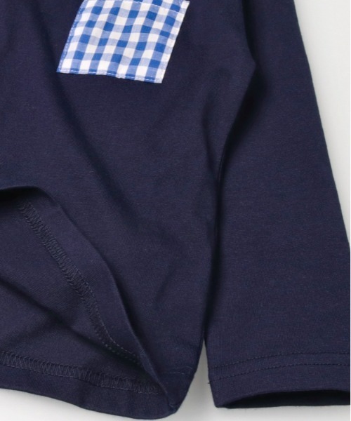 Moujonjon（ムージョンジョン）の「ギンガムチェック配色長袖Tシャツ（Tシャツ/カットソー・キッズ・ネイビー/ホワイト・140/130/120/110/100/90/80）」の7枚目の写真