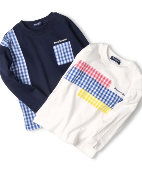 Moujonjon（ムージョンジョン）の「ギンガムチェック配色長袖Tシャツ（Tシャツ/カットソー・キッズ・ネイビー/ホワイト・140/130/120/110/100/90/80）」の9枚目の写真