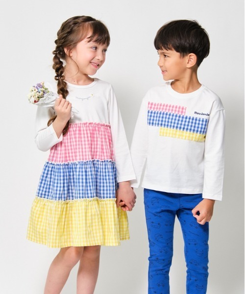 Moujonjon（ムージョンジョン）の「ギンガムチェック配色長袖Tシャツ（Tシャツ/カットソー・キッズ・ネイビー/ホワイト・140/130/120/110/100/90/80）」の12枚目の写真