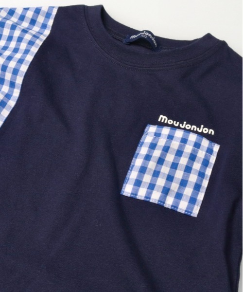 Moujonjon（ムージョンジョン）の「ギンガムチェック配色長袖Tシャツ（Tシャツ/カットソー・キッズ・ネイビー/ホワイト・140/130/120/110/100/90/80）」の6枚目の写真