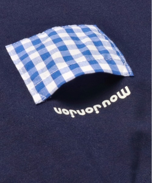 Moujonjon（ムージョンジョン）の「ギンガムチェック配色長袖Tシャツ（Tシャツ/カットソー・キッズ・ネイビー/ホワイト・140/130/120/110/100/90/80）」の5枚目の写真