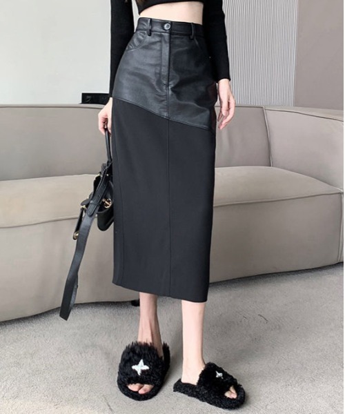 &soiree(アンドソワレ)の「レザー切り替えタイトスカート(スカート・レディース・ブラック・X-LARGE/LARGE/MEDIUM/SMALL)」の4枚目の写真