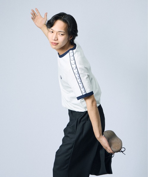 條紋飾邊短袖滾邊T恤