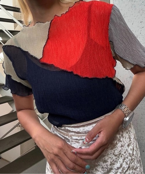 ENCLOSURE（エンクロージャー）の「【ENCLOSURE】2way multicolor switching sheer blouse（シャツ/ブラウス・レディース・グリーン系その他/レッド系その他/グレー系その他・FREE）」の3枚目の写真
