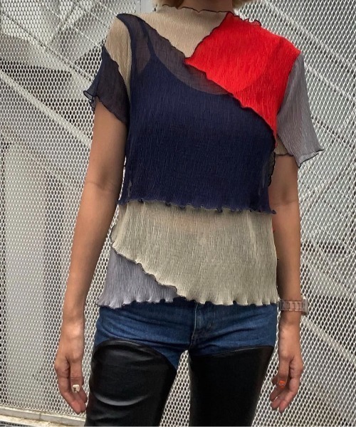 ENCLOSURE（エンクロージャー）の「【ENCLOSURE】2way multicolor switching sheer blouse（シャツ/ブラウス・レディース・グリーン系その他/レッド系その他/グレー系その他・FREE）」の6枚目の写真