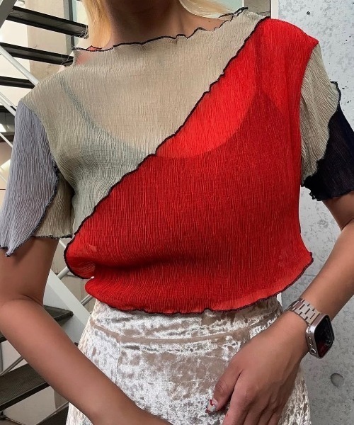 ENCLOSURE（エンクロージャー）の「【ENCLOSURE】2way multicolor switching sheer blouse（シャツ/ブラウス・レディース・グリーン系その他/レッド系その他/グレー系その他・FREE）」の7枚目の写真