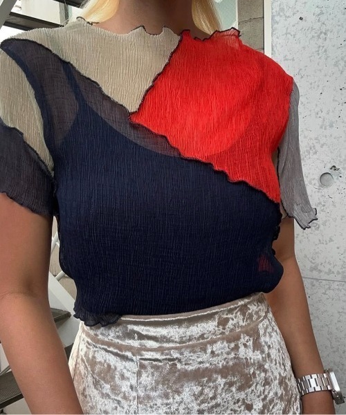 ENCLOSURE（エンクロージャー）の「【ENCLOSURE】2way multicolor switching sheer blouse（シャツ/ブラウス・レディース・グリーン系その他/レッド系その他/グレー系その他・FREE）」の21枚目の写真