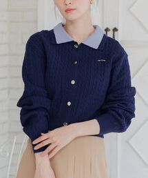 ems excite（エムズエキサイト）の「2枚襟ケーブルカーデ（ニット/セーター）」