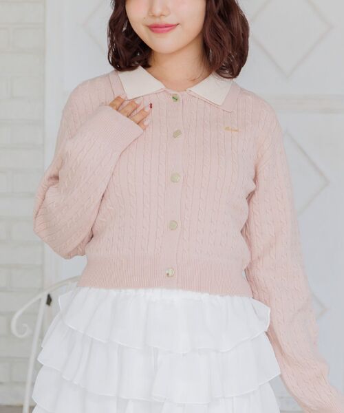 ems excite（エムズエキサイト）の「2枚襟ケーブルカーデ（ニット/セーター・レディース・ダークブルー/ダークグレー/ピンク・FREE）」の3枚目の写真