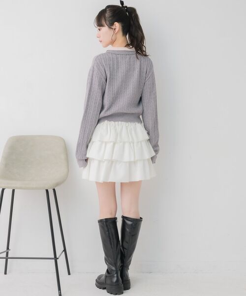 ems excite（エムズエキサイト）の「2枚襟ケーブルカーデ（ニット/セーター・レディース・ダークブルー/ダークグレー/ピンク・FREE）」の22枚目の写真