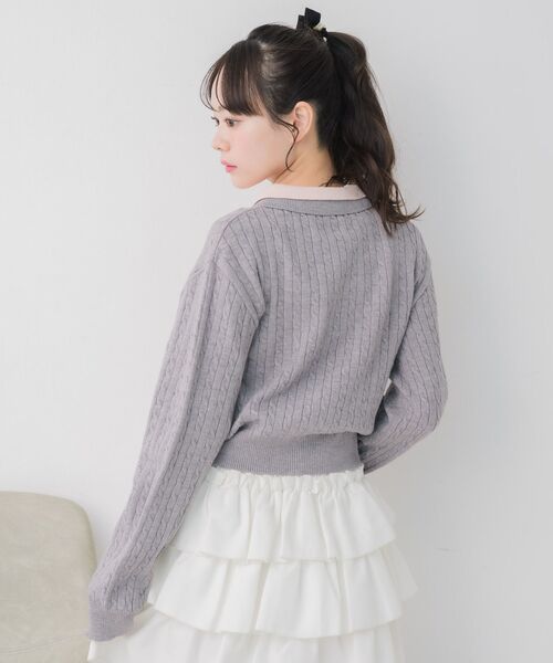 ems excite（エムズエキサイト）の「2枚襟ケーブルカーデ（ニット/セーター・レディース・ダークブルー/ダークグレー/ピンク・FREE）」の18枚目の写真