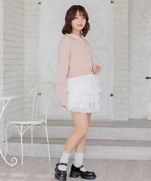 ems excite（エムズエキサイト）の「2枚襟ケーブルカーデ（ニット/セーター・レディース・ダークブルー/ダークグレー/ピンク・FREE）」の14枚目の写真