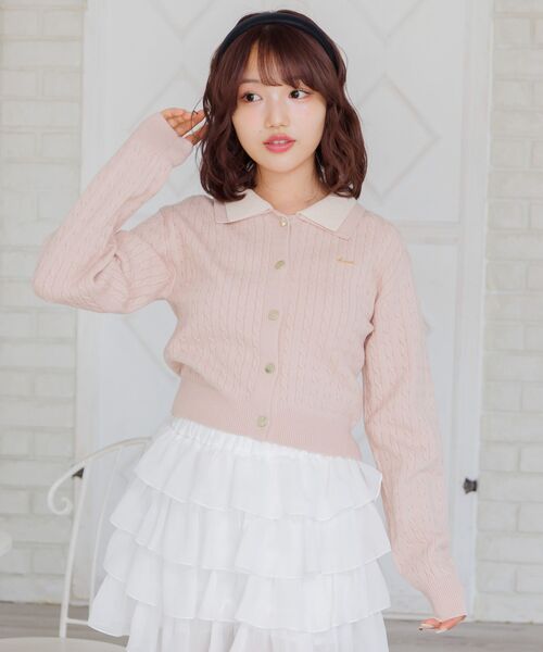 ems excite（エムズエキサイト）の「2枚襟ケーブルカーデ（ニット/セーター・レディース・ダークブルー/ダークグレー/ピンク・FREE）」の11枚目の写真