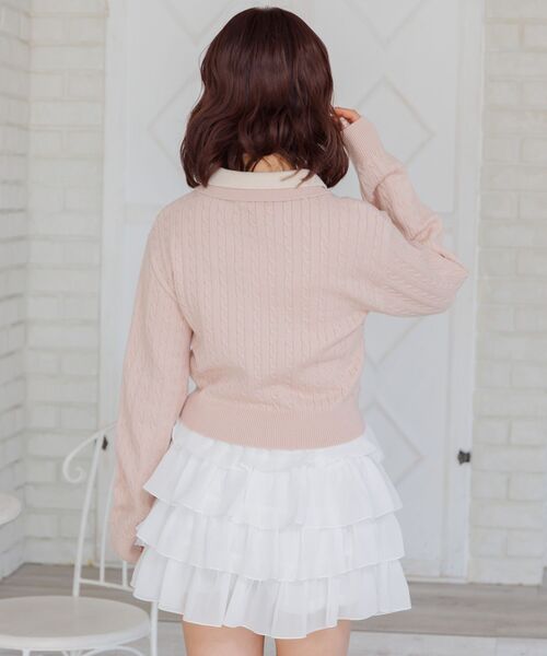 ems excite（エムズエキサイト）の「2枚襟ケーブルカーデ（ニット/セーター・レディース・ダークブルー/ダークグレー/ピンク・FREE）」の9枚目の写真