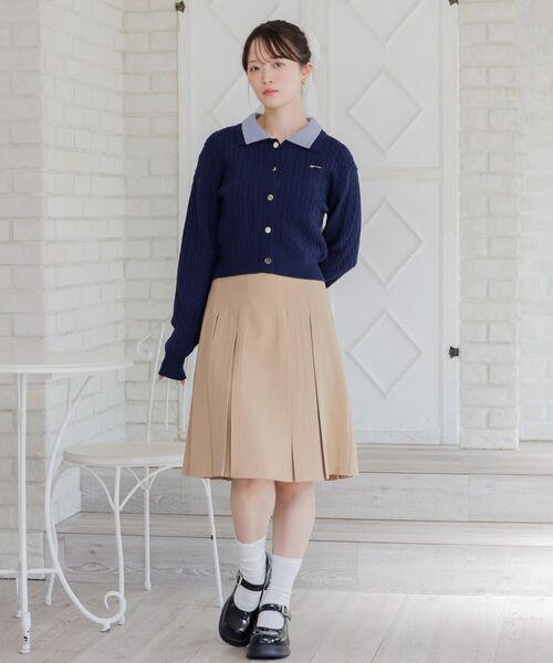 ems excite（エムズエキサイト）の「2枚襟ケーブルカーデ（ニット/セーター・レディース・ダークブルー/ダークグレー/ピンク・FREE）」の6枚目の写真