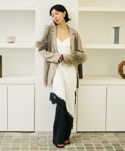 AIC.（エーアイシー）の「チュールデコレーションストライプジャケット（テーラードジャケット・レディース・ブラウン/ブラック/グレイッシュベージュ・FREE）」の18枚目の写真