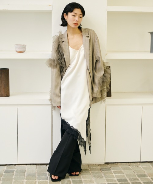 AIC.（エーアイシー）の「チュールデコレーションストライプジャケット（テーラードジャケット・レディース・ブラウン/ブラック/グレイッシュベージュ・FREE）」の21枚目の写真