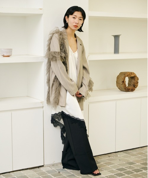 AIC.（エーアイシー）の「チュールデコレーションストライプジャケット（テーラードジャケット・レディース・ブラウン/ブラック/グレイッシュベージュ・FREE）」の22枚目の写真