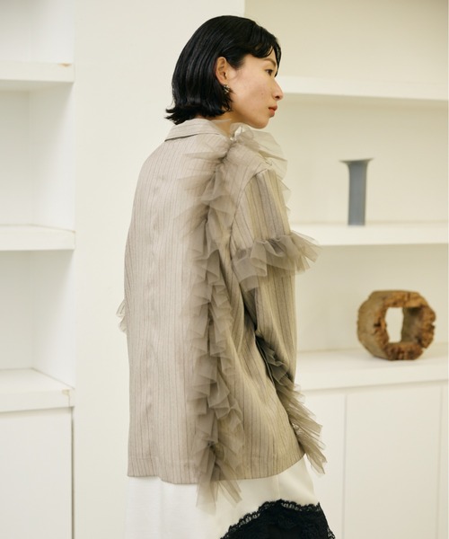 AIC.（エーアイシー）の「チュールデコレーションストライプジャケット（テーラードジャケット・レディース・ブラウン/ブラック/グレイッシュベージュ・FREE）」の12枚目の写真