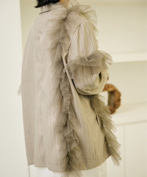 AIC.（エーアイシー）の「チュールデコレーションストライプジャケット（テーラードジャケット・レディース・ブラウン/ブラック/グレイッシュベージュ・FREE）」の14枚目の写真