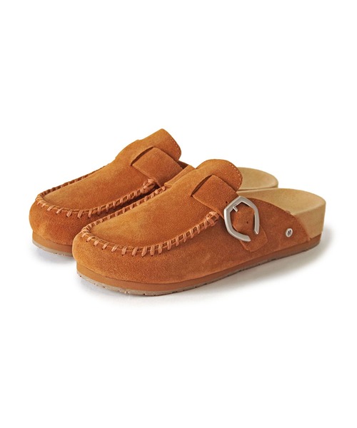Minnetonka(ミネトンカ)の「MINNETONKA(ミネトンカ) / 本革 スエード クロッグシューズ BUCKLE CLOG(サンダル・レディース・ブラウン/ベージュ・7/6/8/9/5)」の3枚目の写真