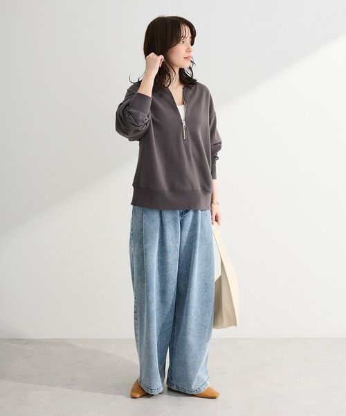 Green　Parks（グリーンパークス）の「ハーフZip裏毛プルオーバー（Tシャツ/カットソー・レディース・チャコールグレー/オレンジ/ホワイト系その他2/ホワイト系その他・FREE）」の15枚目の写真