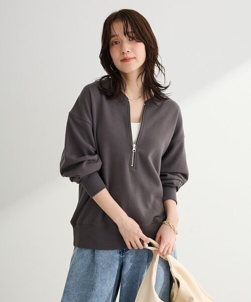 Green　Parks（グリーンパークス）の「ハーフZip裏毛プルオーバー（Tシャツ/カットソー・レディース・チャコールグレー/オレンジ/ホワイト系その他2/ホワイト系その他・FREE）」の18枚目の写真