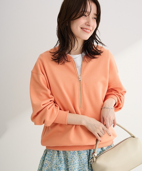 Green　Parks（グリーンパークス）の「ハーフZip裏毛プルオーバー（Tシャツ/カットソー・レディース・チャコールグレー/オレンジ/ホワイト系その他2/ホワイト系その他・FREE）」の4枚目の写真